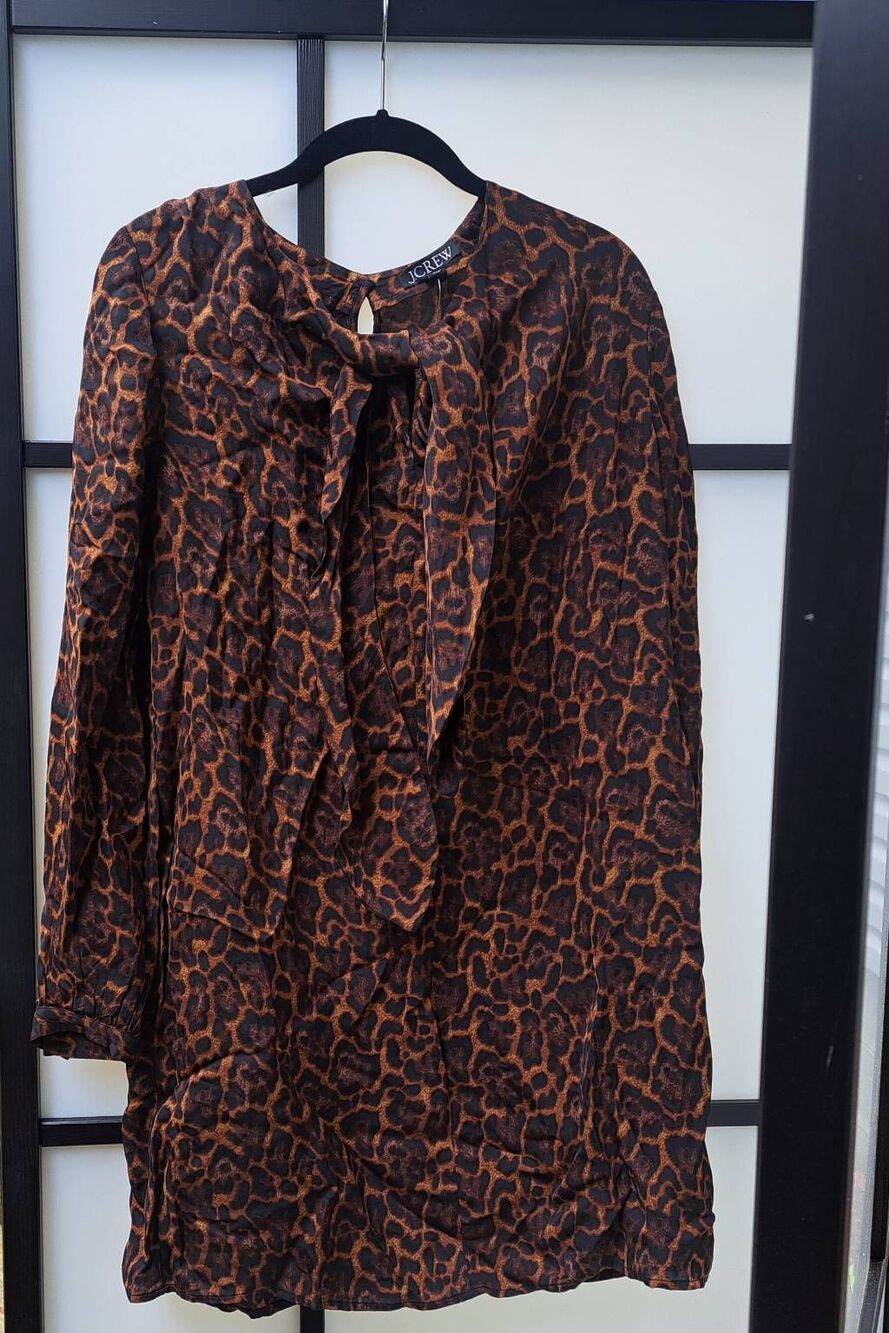 J Crew Women's Scarf-neck shift dress leopard print size M NWT